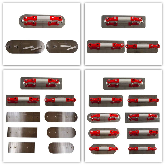 Top view of four innovatools radius adjustable curved trowel bundle options